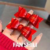 红色醋酸蝴蝶结发夹边夹侧边新年喜庆碎发刘海夹鸭嘴夹子头饰发卡