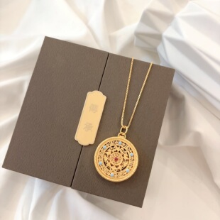 古法仿真沙金珐琅八宝罗盘花丝五福圆满传承项链吊坠订婚三金道具