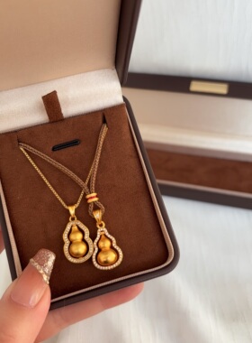 新中式古法仿真沙金镶钻葫芦福禄吊坠项链韦雪同款2025新款毛衣链