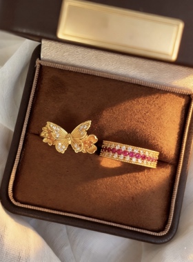 古法传承仿真黄金沙金素圈戒指久不掉色蝴蝶老铺结婚活口摆拍道具