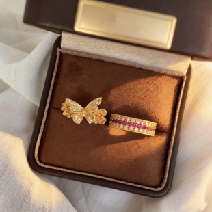 古法传承仿真黄金沙金素圈戒指久不掉色蝴蝶老铺结婚活口摆拍道具