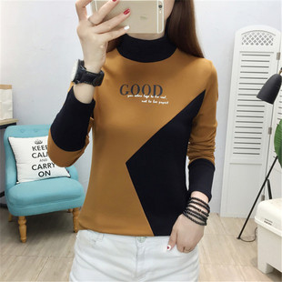 T恤棉上衣服女 秋季 半高领内搭打底衫 女秋冬洋气修身 女士保暖长袖