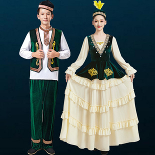 新款哈萨克族服装演出服女成人新疆舞表演服男塔塔尔民族维吾尔族