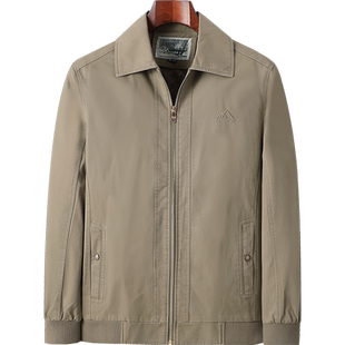 纯棉水洗中老年人男士夹克衫爸爸春秋装翻领休闲外套爷爷宽松上衣