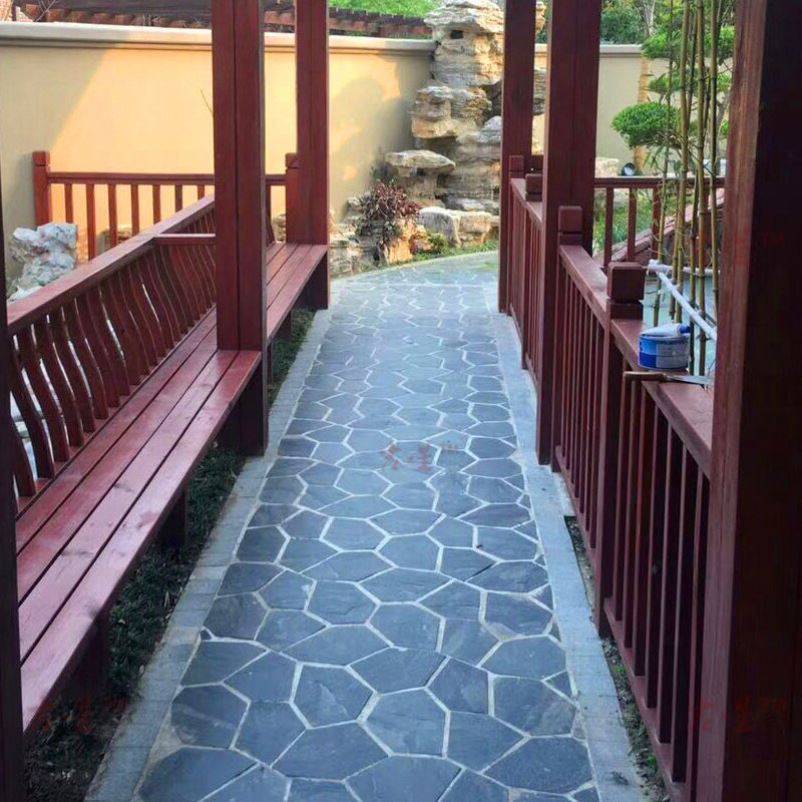 院子地面改造铺院子碎拼冰裂纹不规则青石板防滑防冻