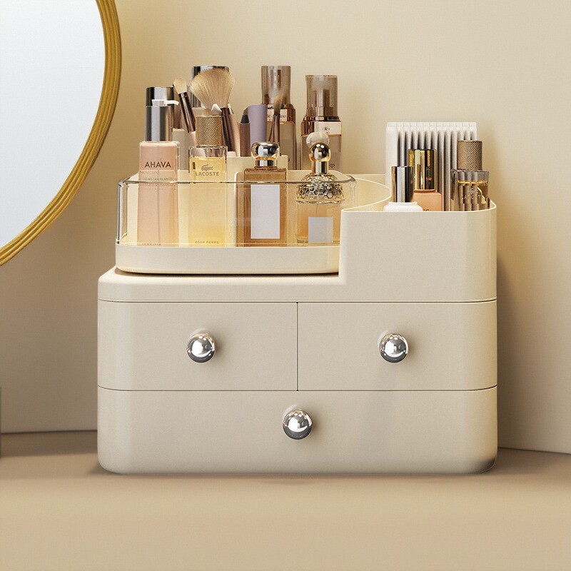 化妆品收纳盒桌面旋转梳妆台口红眉笔整理箱大容量护肤品置物架