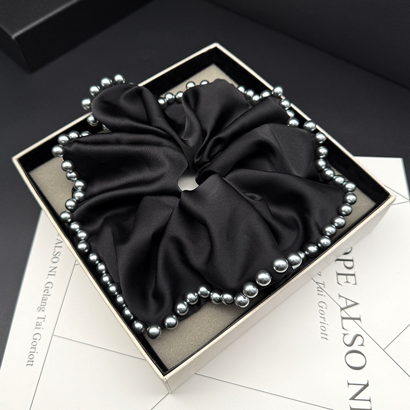 2025新款珍珠头绳黑色大肠发圈高级感头饰扎发丸子头发饰夏季头花