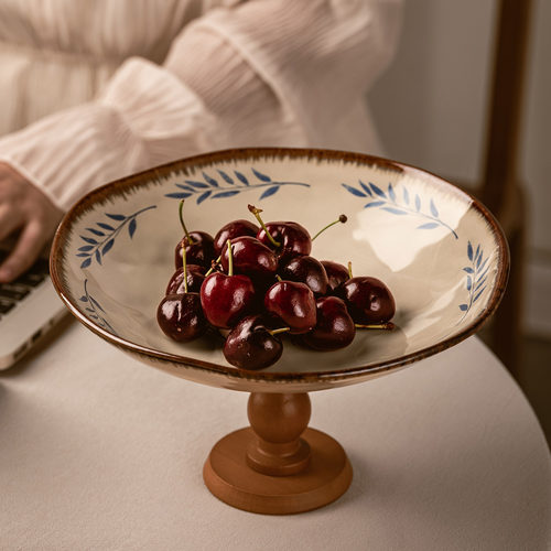 复古陶瓷水果盘子客厅茶几高颜值托盘高级感家用法式下午茶甜品盘