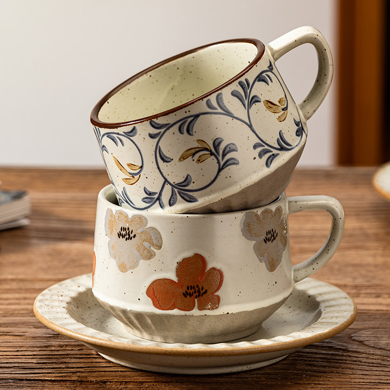 粗陶咖啡杯陶瓷马克杯釉下彩家用喝水高颜值杯子高级感牛奶早餐杯,餐饮具,马克杯,淘宝优惠券,粉丝福利购,淘宝优惠卷