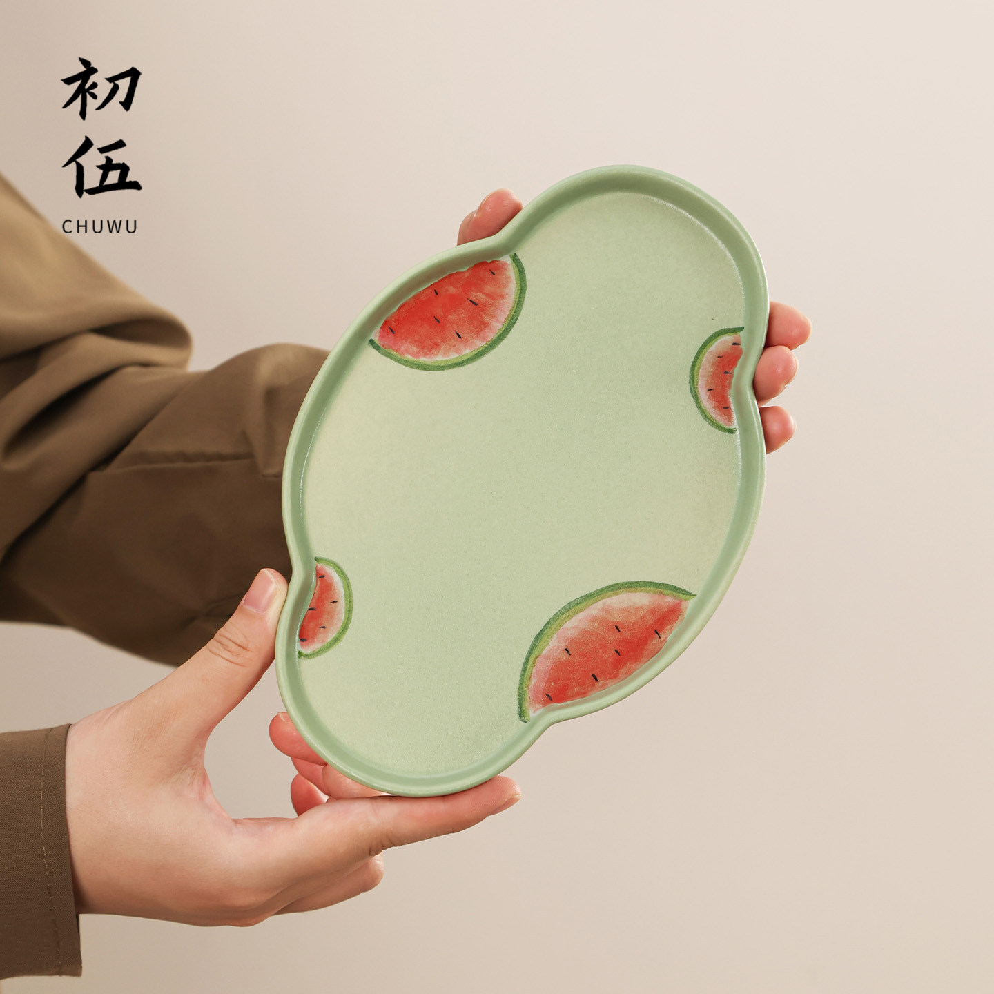 初伍手绘西瓜海棠干泡盘图片