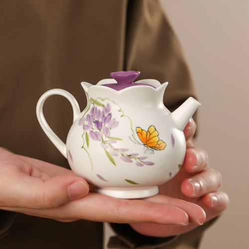 初伍手绘紫藤花茶壶一人饮茶具