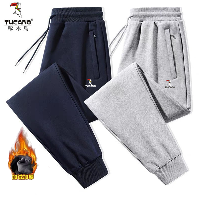 啄木鸟正品男士长裤春秋冬季加绒加厚纯棉运动裤束脚宽松直筒卫裤