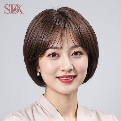 假发全头套女真发全真人发妈妈款中老年人女士自然波波头短发发套