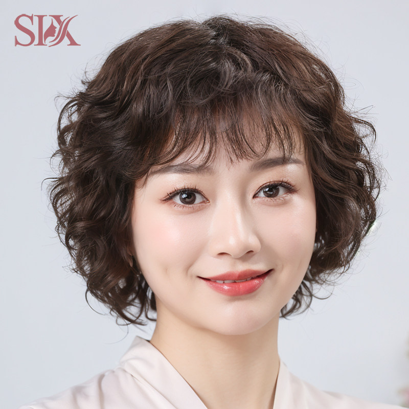 假发真发全真人发中老年短卷发假发套妈妈全头套女士自然真头发