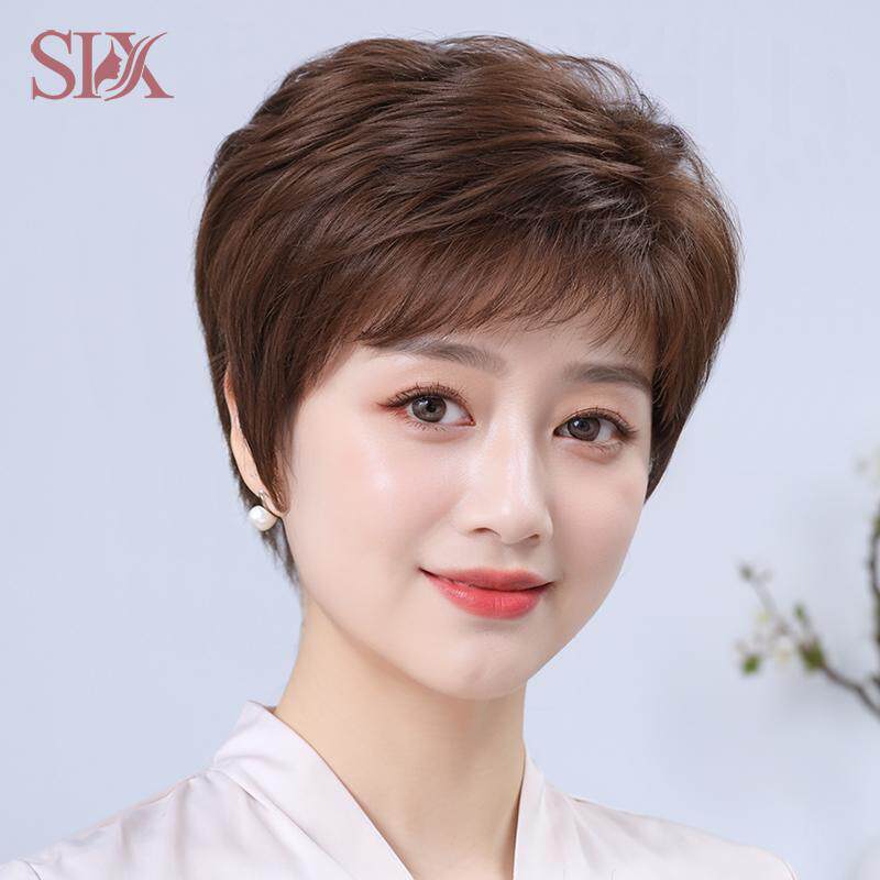 SIX真发轻薄款圆脸短发假发