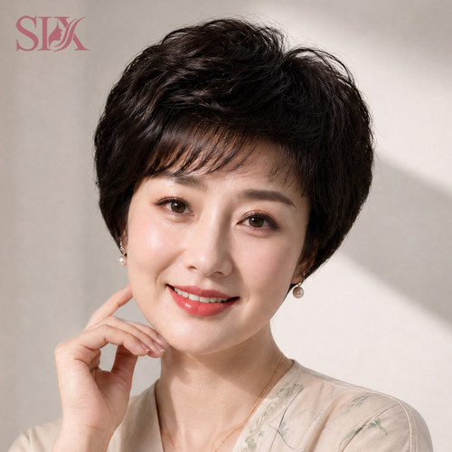 全真发妈妈款短发整顶假发