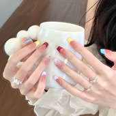 清甜法式 彩虹多巴胺显白渐变腮红气质假指甲美甲贴手工穿戴甲