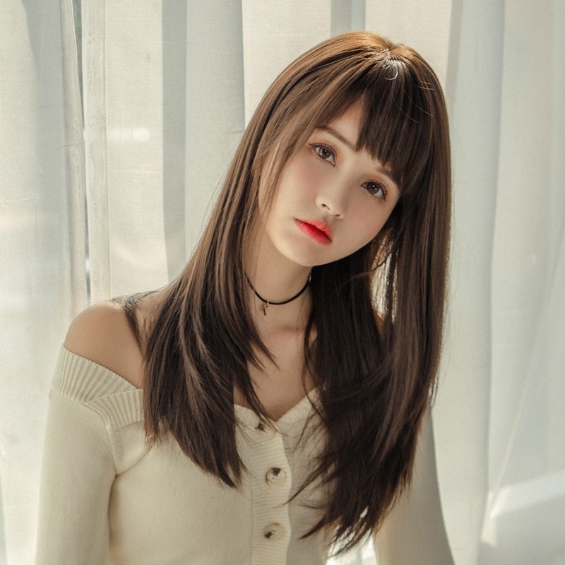 假发女中长发自然圆脸全头斜刘海长日常韩式发型伪娘jk全头0118w