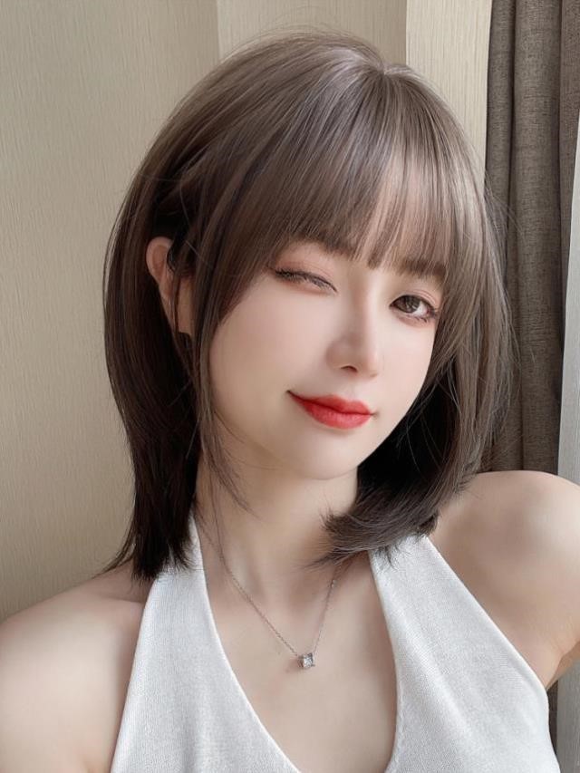 假发短发女季 网红中长发波波头全头套发型自然假发套圆脸0109f