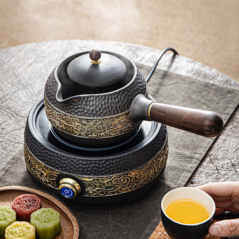围炉煮茶黑晶炉煮茶壶陶瓷侧把茶壶煮茶器套装家用烧泡茶炉耐高温