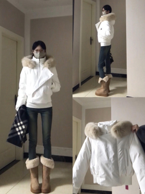 白色短款连帽排骨羽绒服女款冬季2025新款小个子加厚保暖上衣外套