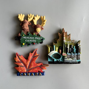 加拿大创意枫叶多伦多装饰旅游纪念品立体彩绘地标建筑磁性冰箱贴