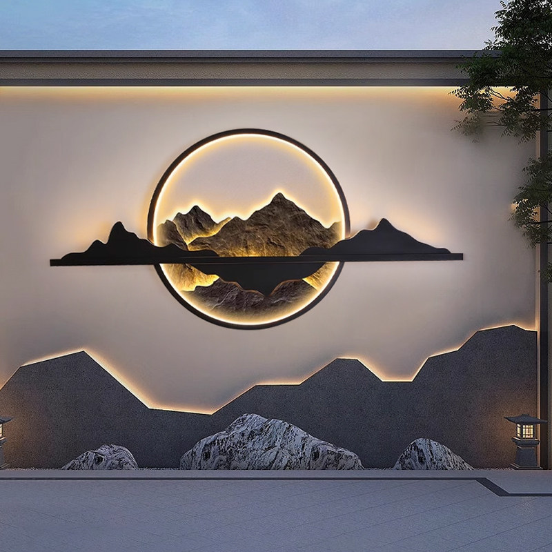 新中式壁灯太阳能户外灯别墅围墙灯庭院防水影壁墙造景装饰景观灯