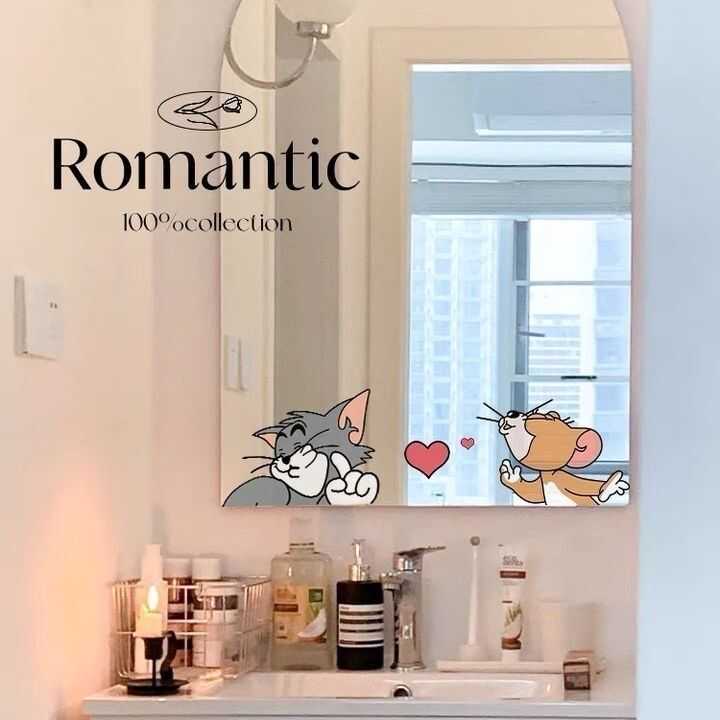 猫和老鼠卫生间防水贴纸墙贴自粘镜子玻璃贴画装饰可爱墙画装饰画