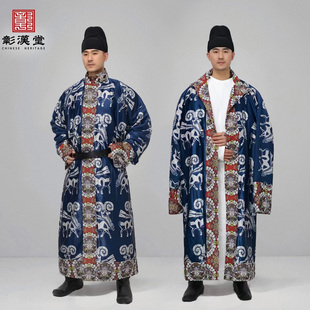 【彰汉堂】新品 北朝初唐圆领披袍 青蓝地大角羊 狩猎纹 复原汉服