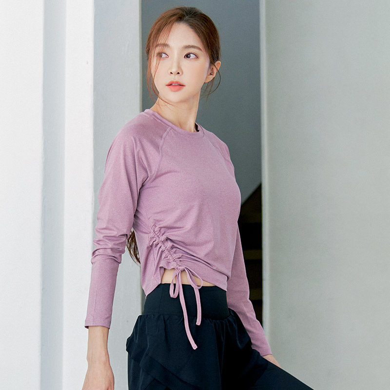 瑜伽健身服上衣女春秋季抽绳长袖普拉提训练服速干晨跑步时尚短款