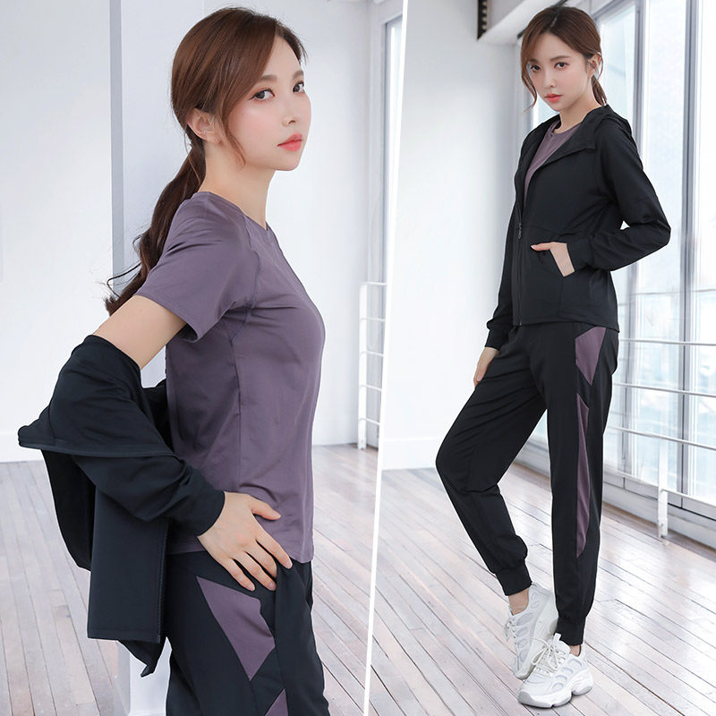 宽松晨跑步运动套装女春秋季透气健身房速干上衣显瘦专业瑜伽服