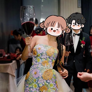 结婚超大敬酒杯贴纸新人交杯diy订婚大号高脚玻璃红酒新人喜酒杯