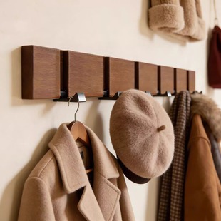 钢琴键挂衣架墙上壁挂免打孔胡桃木色衣服挂衣钩门后玄关入户挂钩