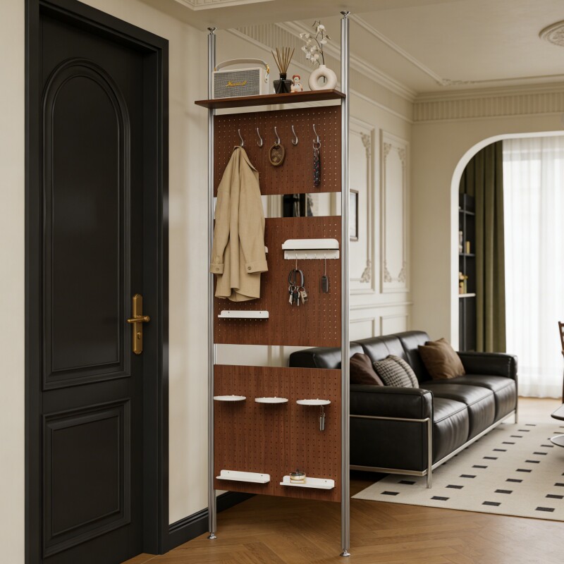 玄关入户屏风隔断顶天立地洞洞板置物架免打孔落地立式铝型材diy