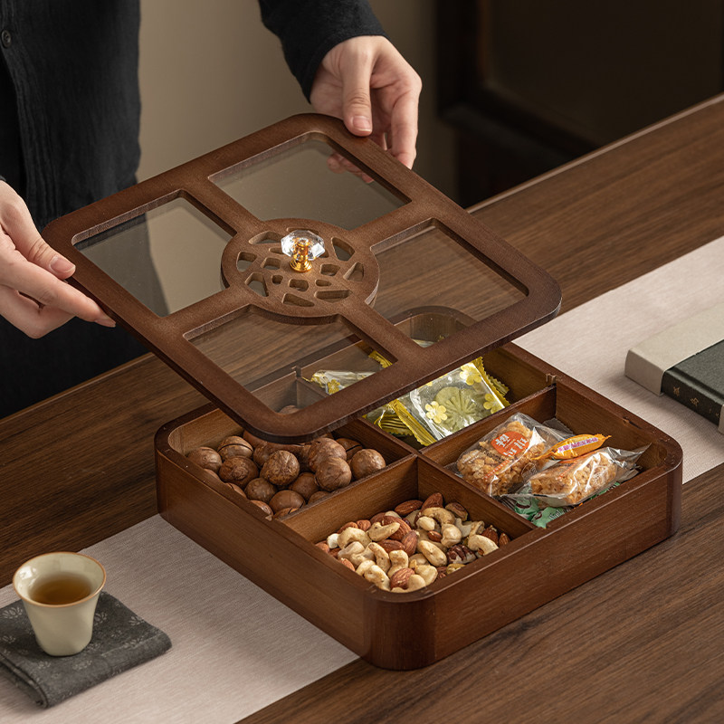 复古窗花四格带盖果盘高档餐厅前台坚果零食盒高端茶几配件收纳盒,餐饮具,果盆/果盘/果篮,淘宝优惠券,粉丝福利购,淘宝优惠卷