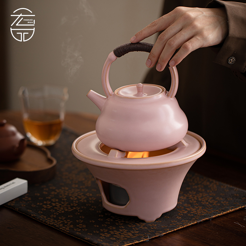 樱花粉陶瓷茶具温茶炉普洱白茶炉电陶炉煮茶壶围炉煮茶明火烧水壶