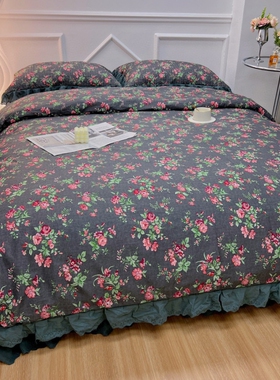 全棉法式复古床盖花边四件套ins风田园风纯棉单被套夹棉床上用品4