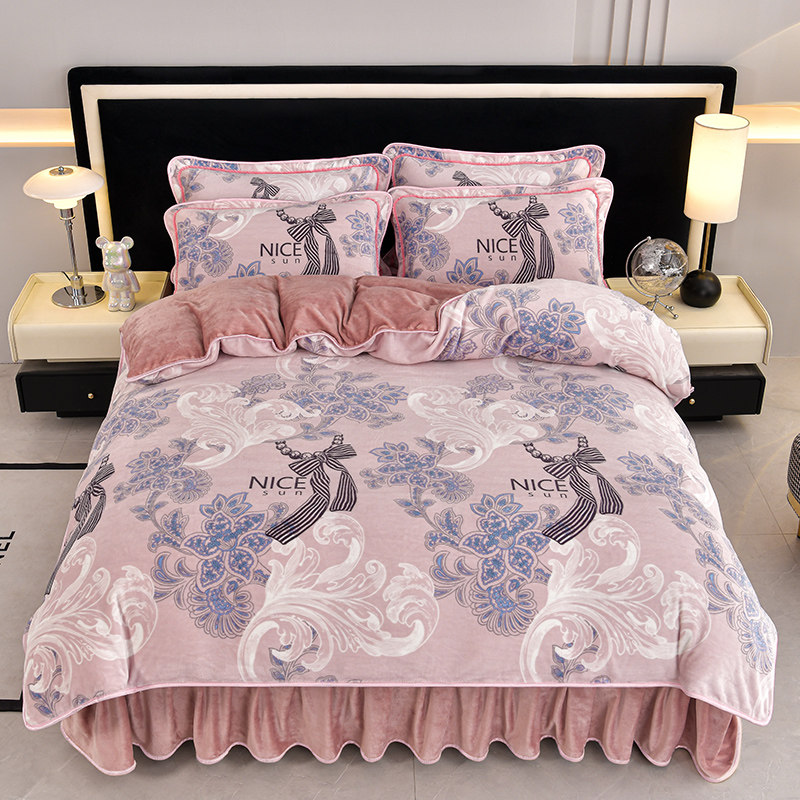 甄品加厚牛奶绒四件套双面珊瑚绒冬季金貂法兰绒床裙被套床上用品,床上用品,床品套件/四件套/多件套,淘宝优惠券,粉丝福利购,淘宝优惠卷