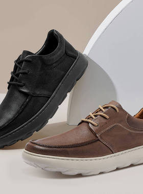 良计FINE PLAN轻弹舒展透气厚底减震头层牛皮帆船马克线男休闲鞋