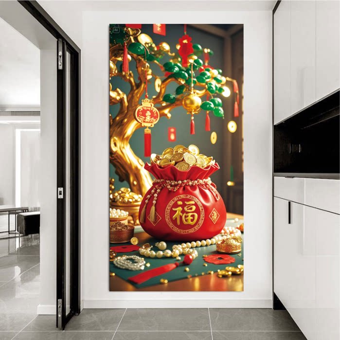 喜庆福袋装饰画福气满满财源滚滚壁画客厅卧室墙贴海报宿舍贴画