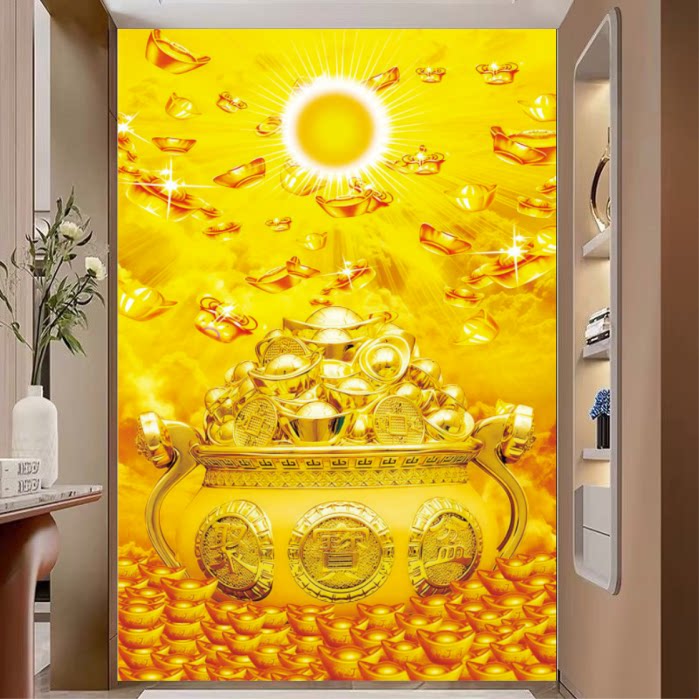 金元宝聚宝盆黄金满地装饰画客厅玄关店铺开业大吉招财壁画