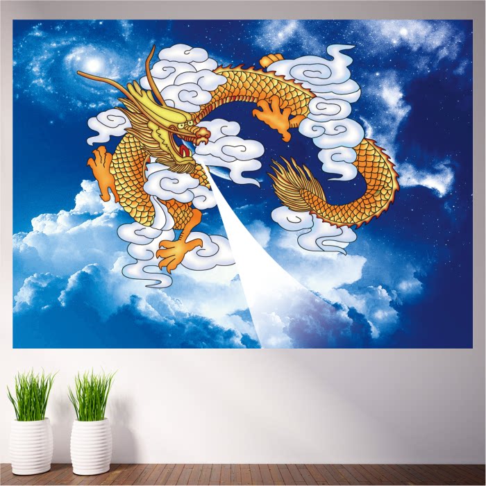 中国龙壁画招财吉祥画客厅中堂装饰画飞龙在天墙贴金龙吐水海报