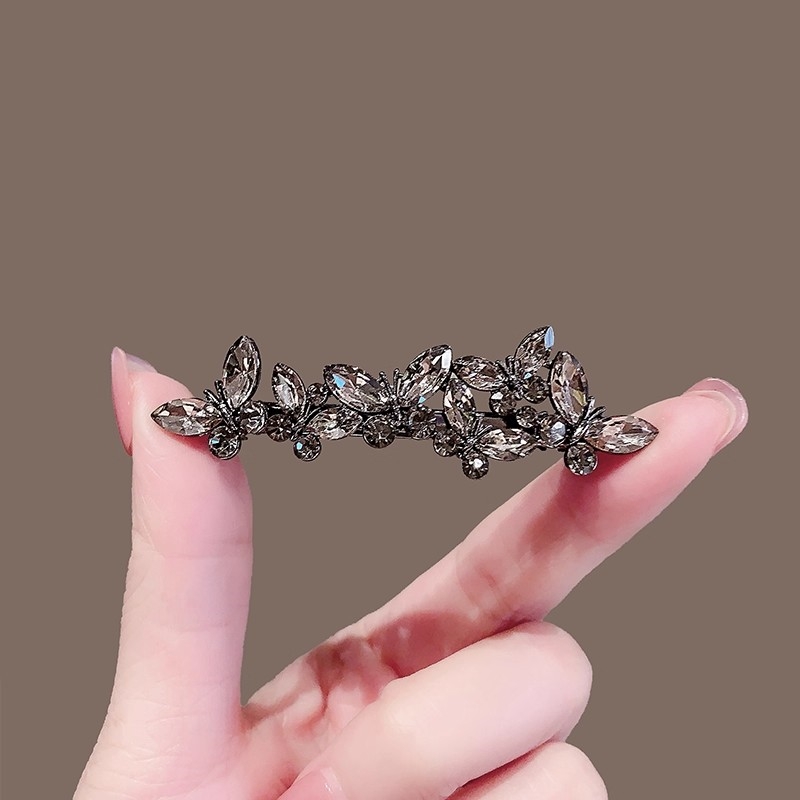 精致黑色水晶蝴蝶弹簧夹