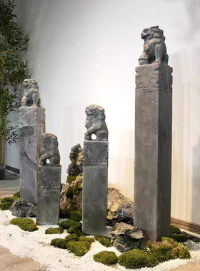 仿古青石雕拴马桩狮子貔貅麒麟庭院酒店造景十二生肖做旧栓马石柱