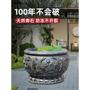 青石石缸缸石头水缸仿古门海做旧圆形庭院石雕鱼缸花盆荷花缸摆件