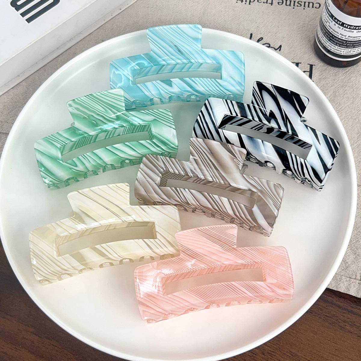 新款法式糖果色抓夹大号彩色条纹PVC发夹夹后脑勺盘发发饰女