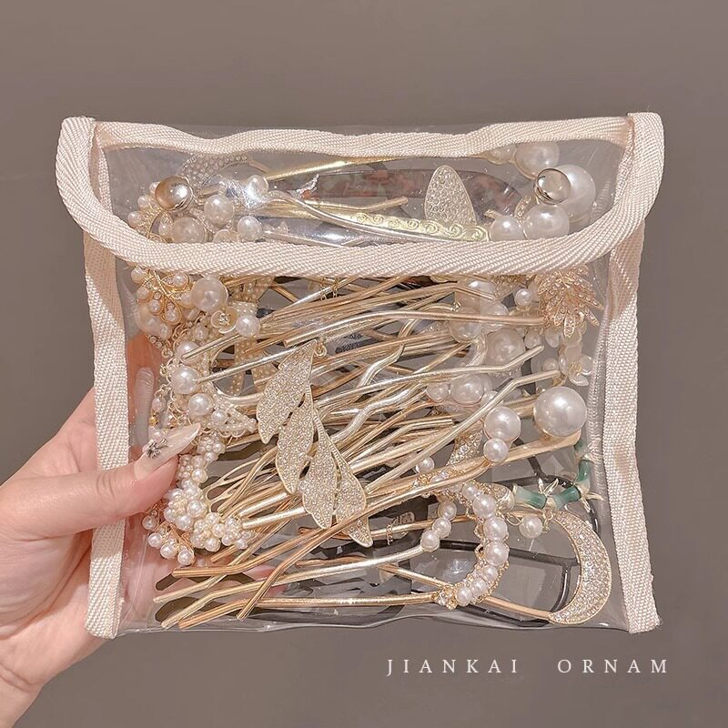 古风U型珍珠发簪女丸子头固定高级感新中式汉服盘发簪子头饰