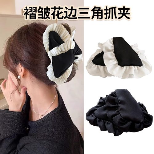 韩系褶皱花边抓夹女高级感结夹子