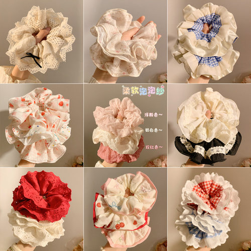 法式蕾丝波点蝴蝶结大肠发圈女