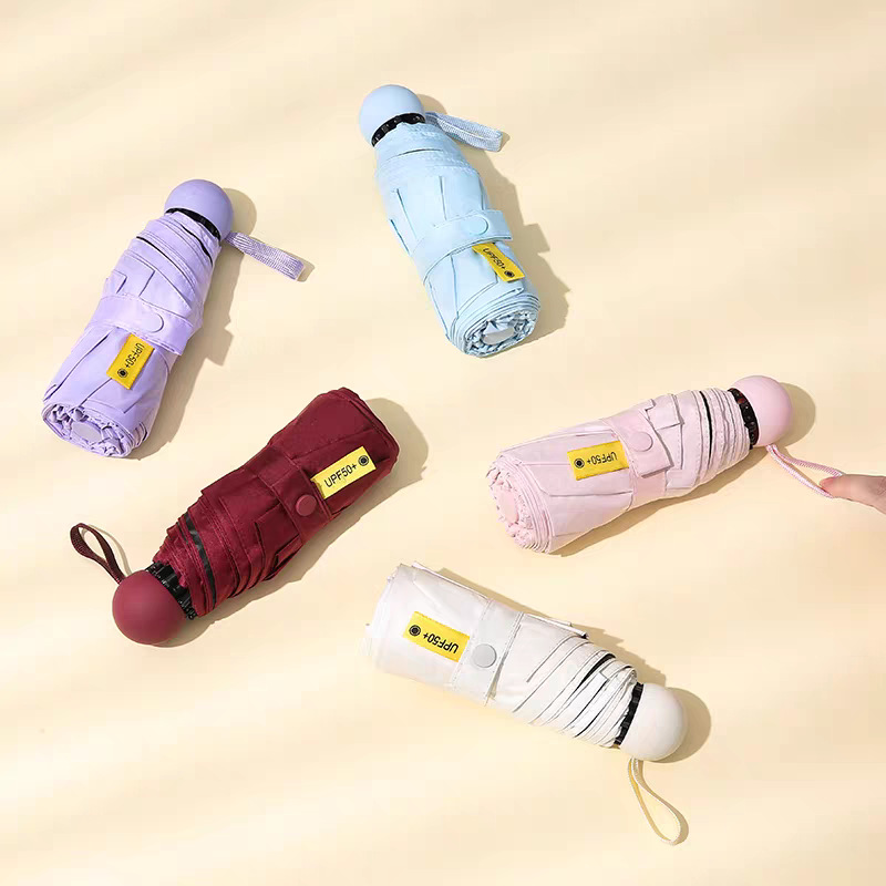 胶囊伞口袋伞太阳伞防晒遮阳伞黑胶五折伞专用晴雨伞伞不锈钢